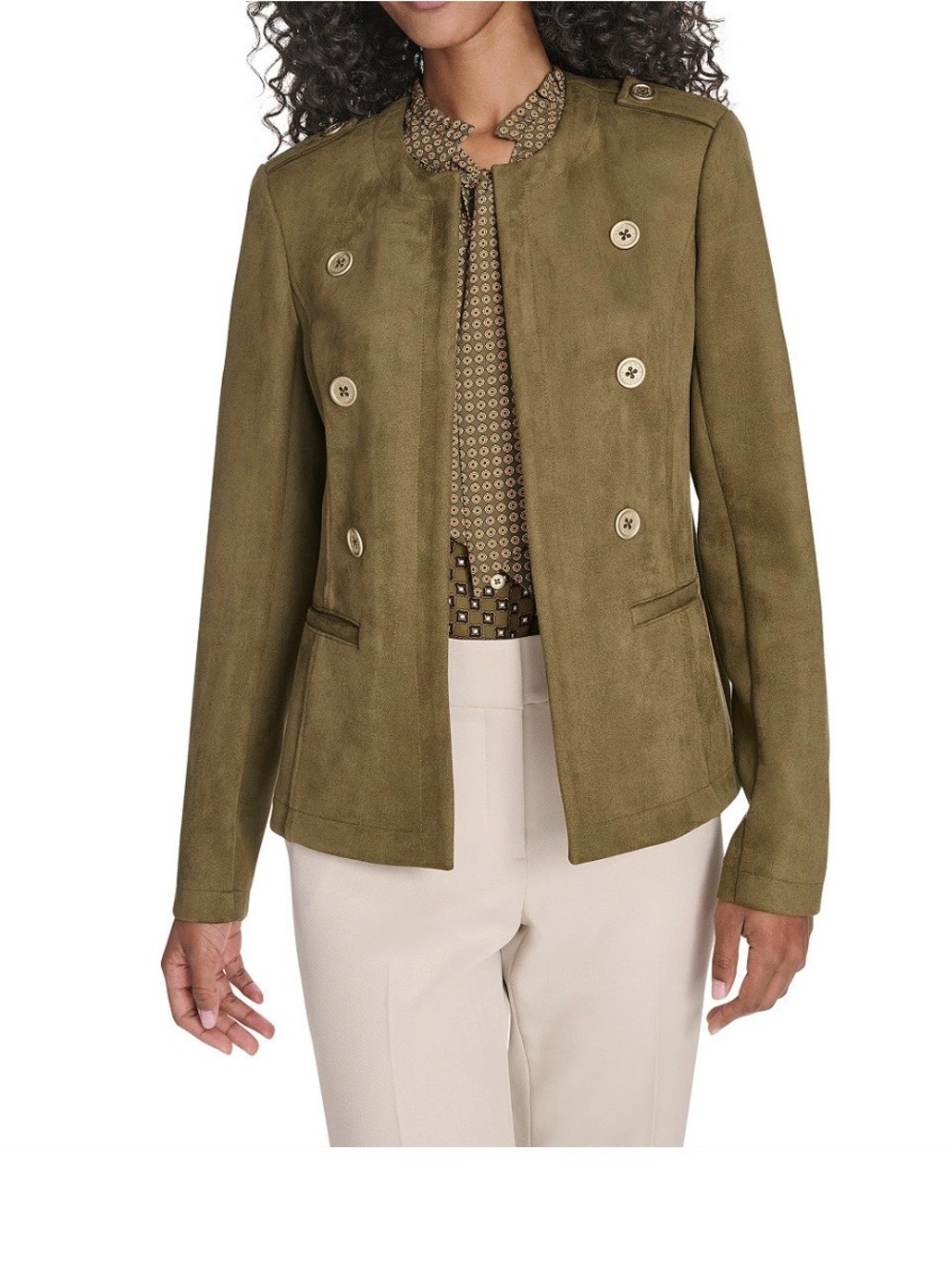 Tommy Hilfiger Olive Double-Breasted Suede-Look Blazer
